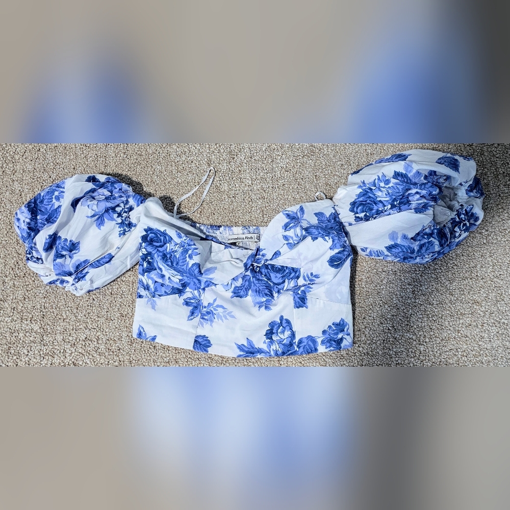 Abercrombie Floral Blue Puff Sleeve Crop Top